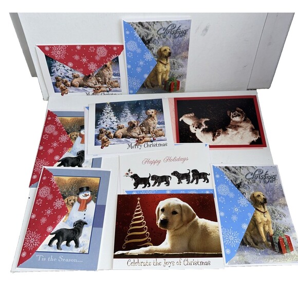 Dog Christmas Cards Lot of 9 Yellow Lab Black Lab Mixed Prints Holiday Greeting - Picture 3 of 14